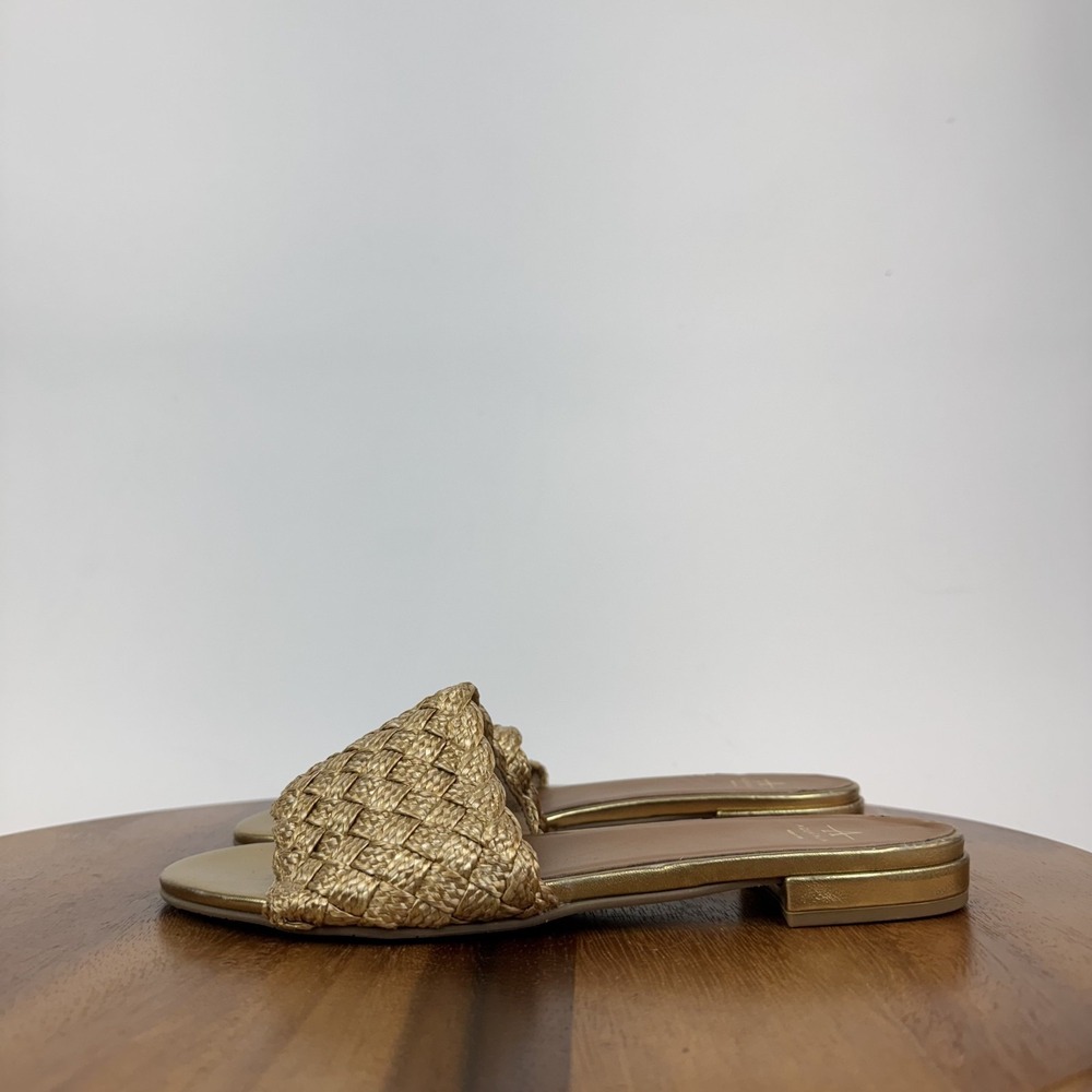 New Womens Aquatalia Tatia Woven Raffia Slip On Gold‎ Leather Flats Size 9 M - Picture 5 of 7